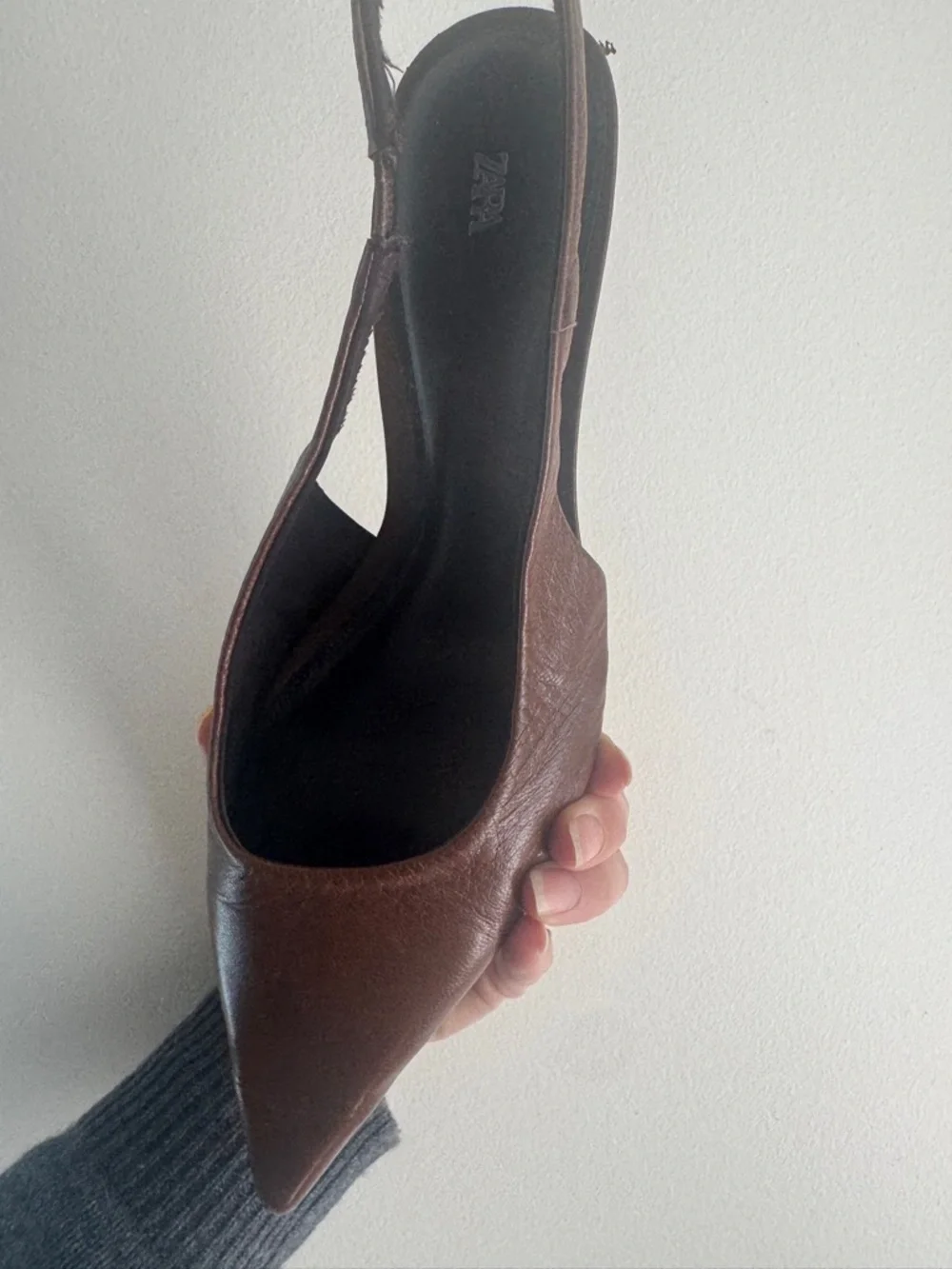 Zara Brown Pointed Slingback Heels - Picture 5 of 5